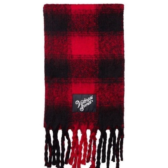 Victoria's Secret Cozy Plaid Scarf Bkack and Red with Tags - Picture 1 of 7